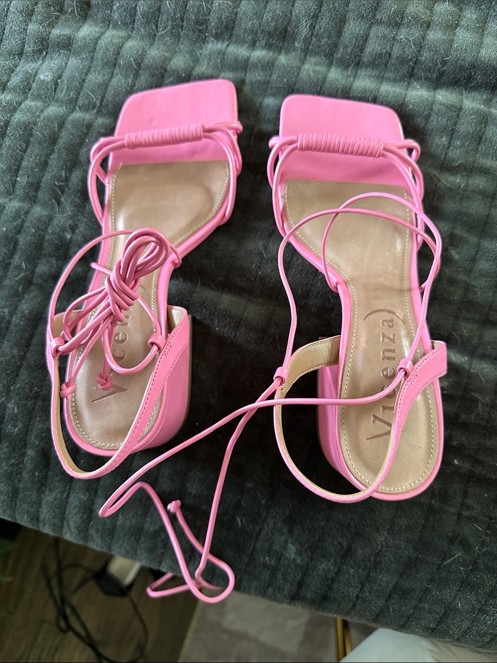 Vizzano Pink Lace-Up Square-Toe Block Heel Sandals